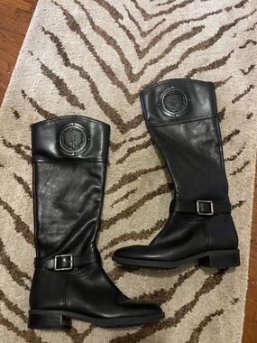 Vince Camuto Black Leather Knee-High Riding Boots